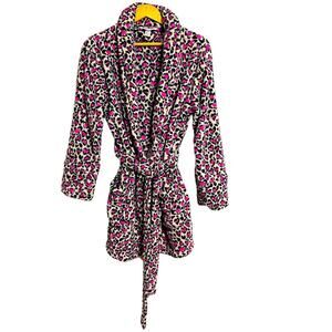 Victoria Secret Cheeta Heart Plush Robe White Pink Size S-XS